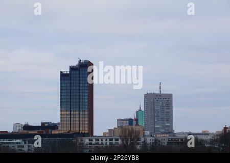 skyscrapers in Warsaw Poland viewed from far away Stock Photo