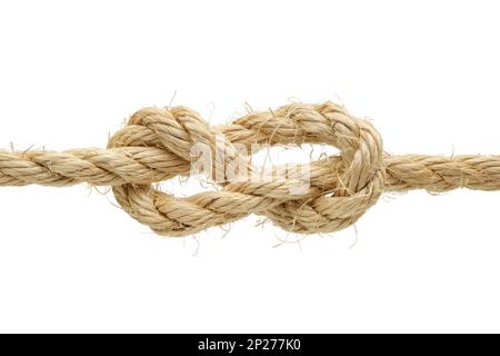 Sailor stopper knot made of rough hemp rope, isolated on white background Stock Photo