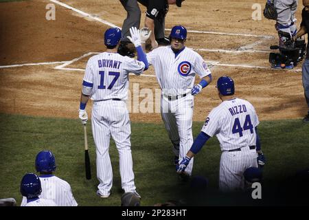 October 17, 2015: First baseman for the 1986 World Champion Mets, Keith  Hernandez (17) has a word with New York Mets catcher Kevin Plawecki (22)  [9785] prior to throwing out the ceremonial