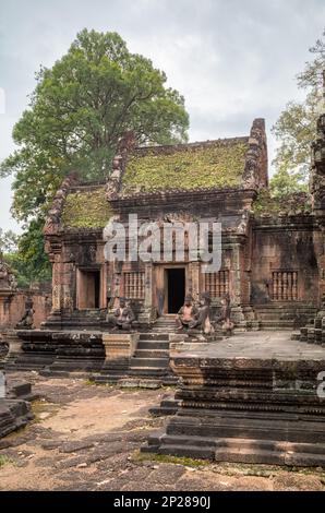 The inner compund of the elaborate 10th century Banteay Srey temple within the Angkor area near Siem Reap in Cambodia. Stock Photo