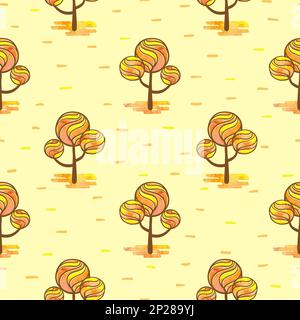 Seamless autumn pattern with abstract mosaic trees. Vector watercolor autumn forest background. Stock Vector