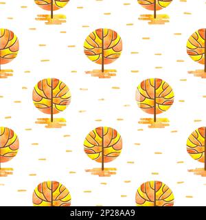 Seamless pattern with abstract mosaic autumn trees. Vector watercolor autumn forest background. Stock Vector