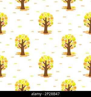 Autumn pattern with abstract mosaic trees. Seamless vector forest background. Stock Vector