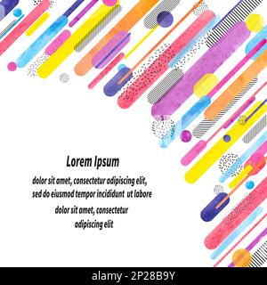Trendy geometric abstract background with colorful watercolor rounded shapes and lines. Vector illustration with place for text. Stock Vector