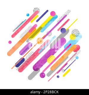 Abstract background with colorful watercolor rounded shapes and lines. Trendy geometric style. Vector diagonal illustration. Stock Vector