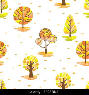 Watercolor mosaic autumn trees. Vector abstract autumn forest background. Stock Vector