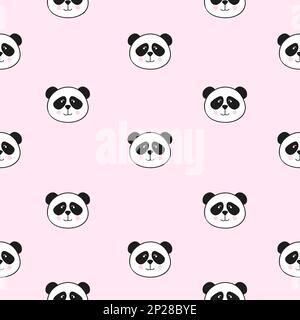 Seamless pattern with cute pandas on pink. Vector repeating background for kids. Stock Vector