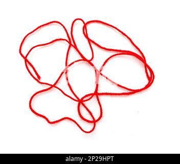 Red thread or rope with abstract twist shapes isolated on white Stock Photo