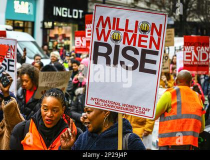 London, UK. 04th Mar, 2023. The annual Million Women Rise March proceeds through central London. Women from all backgrounds march to end violence against women, protest against racism, and for women's equality. Credit: Imageplotter/Alamy Live News Stock Photo
