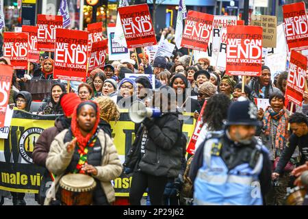 London, UK. 04th Mar, 2023. The annual Million Women Rise March proceeds through central London. Women from all backgrounds march to end violence against women, protest against racism, and for women's equality. Credit: Imageplotter/Alamy Live News Stock Photo