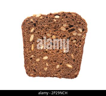 Slice of brown grain bread with seeds isolated on white, clipping path Stock Photo