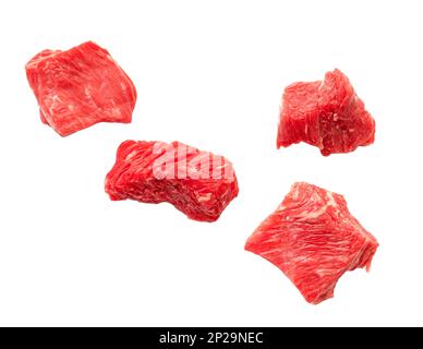 Pieces of raw beef meat isolated on white Stock Photo - Alamy