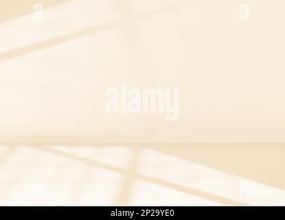 Minimal interior of empty room with blank beige wall, floor and light from window with shadows, silhouettes as mockup for presentations Stock Photo