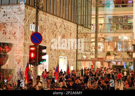 KUALA LUMPUR. 4 March 2023. People wait for crossing the street in Bukit Bintang. Motion blurred. Stock Photo