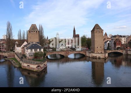 The medieval bridge Ponts Couverts in Strasbourg, France Stock Photo