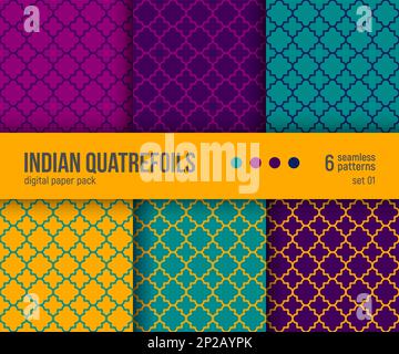 Digital paper pack, set of 6 abstract seamless patterns. Abstract geometric backgrounds. Vector illustration. Stock Vector