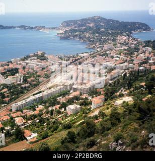 1960s, historical, aerial view of the South of France, the Mediterranean sea and the principality of Monaco. Stock Photo