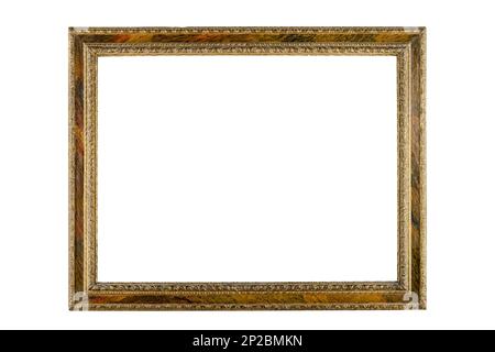 Wooden thin picture frame white background isolated detailed gold wide Stock Photo