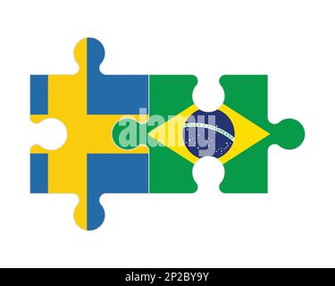 Connected puzzle of flags of Sweden and Brazil, vector Stock Vector
