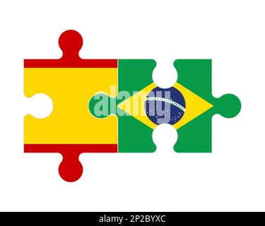 Connected puzzle of flags of Spain and Brazil, vector Stock Vector