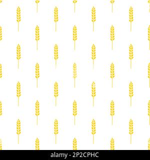 Seamless pattern with spikelet of wheat illustration in cutting style yellow color on white background Stock Vector