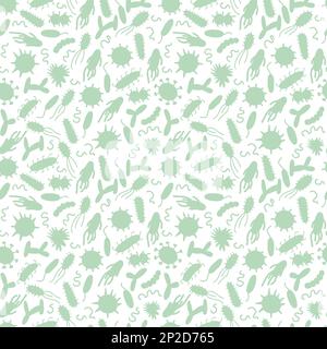 Green silhouette of microorganisms, bacteria, germs seamless pattern. Stock Vector