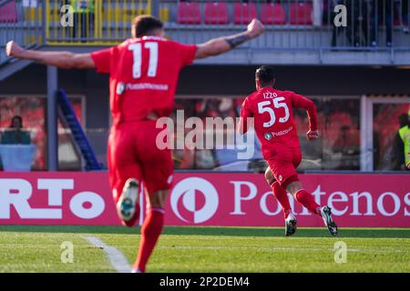 Monza, Italy. 4th Mar 2023. Armando Izzo (AC Monza) celebrates his goal during the Italian championship Serie A football match between AC Monza and Empoli FC on March 4, 2023 at U-Power Stadium in Monza, Italy. Photo Luca Rossini / E-Mage Credit: Luca Rossini/E-Mage/Alamy Live News Stock Photo