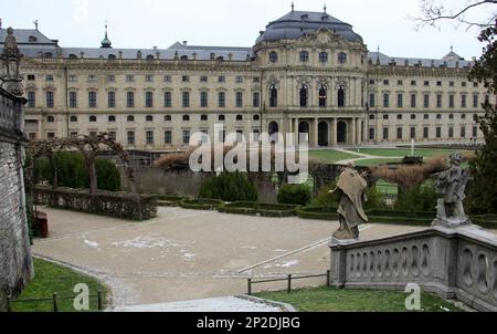 Stairs to parterre of the Court Gardens of the Residenz, 18th-century baroque Prince-Bishops Palace, Wurzburg, Germany Stock Photo