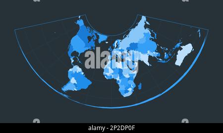 World Map. Albers conic equal-area projection. Futuristic world illustration for your infographic. Nice blue colors palette. Stylish vector illustrati Stock Vector