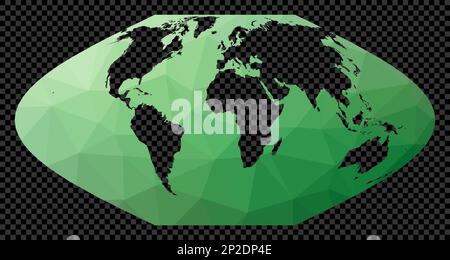 Abstract digital map of world. Mt Flat Polar Sinusoidal projection. Polygonal map of the world on transparent background. Stencil shape geometric glob Stock Vector