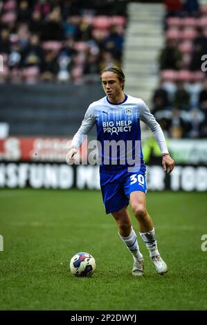 4th March 2023: DW Stadium, Wigan, Greater Manchester, England; EFL Championship Football, Wigan Athletic versus Birmingham City; Thelo Aasgaard of Wigan Athletic runs with the ball Stock Photo