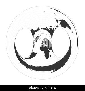 Map of The World. Hammer retroazimuthal projection. Globe with latitude and longitude net. World map on meridians and parallels background. Vector ill Stock Vector