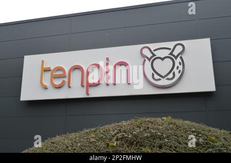 4th March 2023, Swansea, Wales, United Kingdom. Tenpin Bowling signage. Stock Photo