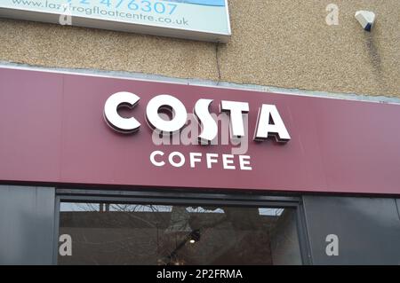 4th March 2023, Swansea, Wales, United Kingdom. Costa Coffee signage in Uplands. Stock Photo