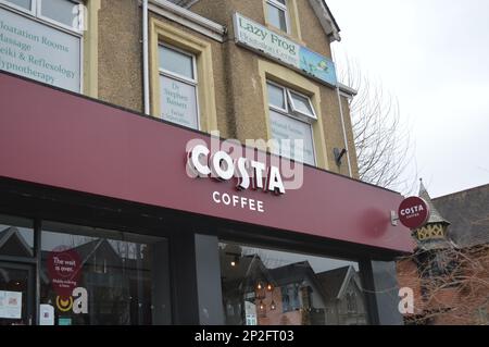 4th March 2023, Swansea, Wales, United Kingdom. Costa Coffee signage in Uplands. Stock Photo