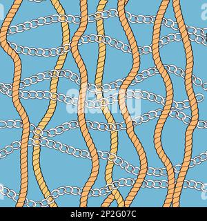 continuous design with golden rope and chains. Pattern seamless for textile industry. Stock Vector