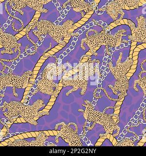 continuous design with golden rope and chains. Pattern seamless for textile industry. Stock Vector