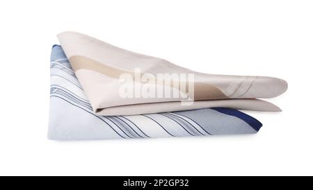 Folded handkerchiefs on white background. Stylish accessory Stock Photo