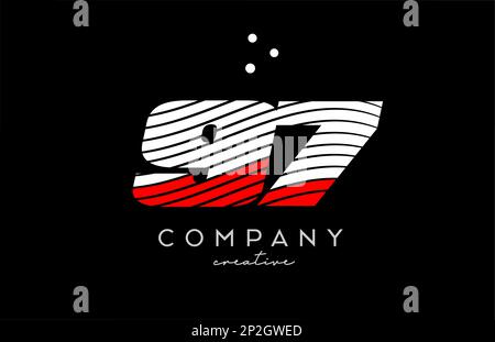 97 number logo with red white lines and dots. Corporate creative template design for company and business Stock Vector