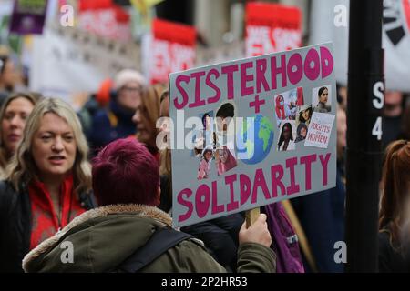 London, UK. 04th Mar, 2023. A woman holds a placard during the ‘Million Women Rise' protest in central London ahead of International Women's Day on March 8, 2023, to end male violence against women and girls. Credit: SOPA Images Limited/Alamy Live News Stock Photo