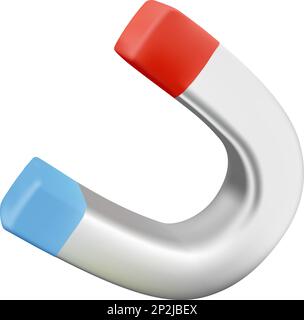 3D vector illustration of u shaped magnet isolated on white background. Included Graphic Style. Red color, blue and silver. Design elements. Stock Vector