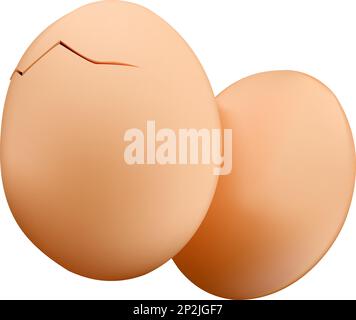 Realistic chicken eggs with on a white background. Cracked or solid egg. Design element. Isolate. Vector, 3d illustration Stock Vector