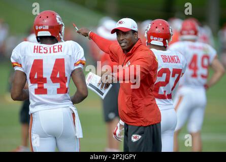 Kansas City Chiefs cornerback Aaron Hester participates in a drill during  an NFL football organized team activity, Thursday, May 28, 2015, in Kansas  City, Mo. (AP Photo/Charlie Riedel Stock Photo - Alamy