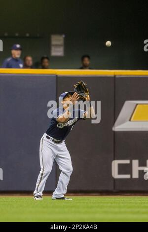 Khris Davis Milwaukee Brewers Game Used 2015 Signed Home Jersey