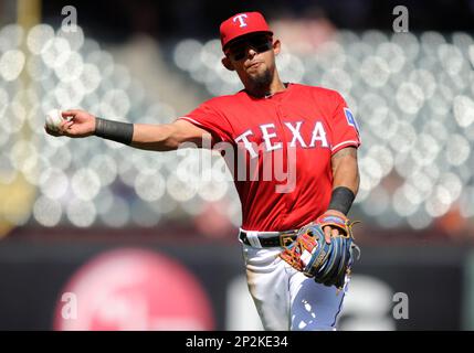 JUL 31, 2015: Texas Rangers second baseman Rougned Odor #12 during an MLB  game between the San Francisco Giants and the Texas Rangers at Globe Life  Park in Arlington, TX Texas defeated