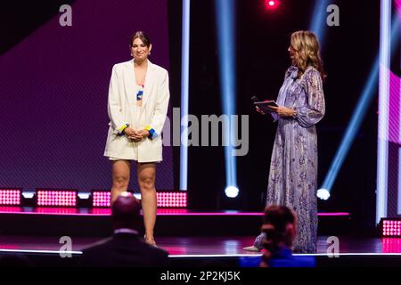 Rust, Germany. 04th Mar, 2023. Lena Petrides, finalist in the Miss Germany competition, is on stage. The final of the election for 'Miss Germany 2023' takes place today in Europa-Park, to the election 10 finalists compete. Credit: Philipp von Ditfurth/dpa/Alamy Live News Stock Photo