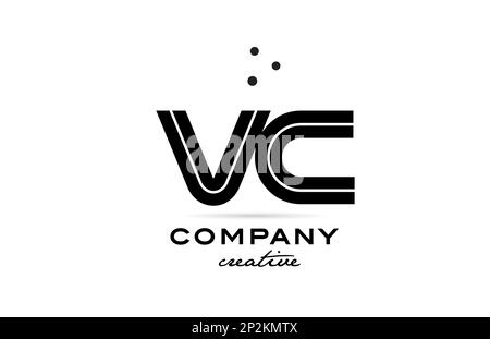 VC black and white combination alphabet bold letter logo with dots. Joined creative template design for business and company Stock Vector
