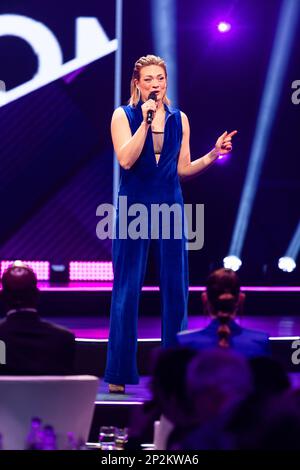 Rust, Germany. 04th Mar, 2023. Romy Kölzer, finalist in the Miss Germany competition, is on stage. The final of the election for 'Miss Germany 2023' takes place today in Europa-Park, to the election 10 finalists compete. Credit: Philipp von Ditfurth/dpa/Alamy Live News Stock Photo