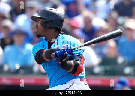 Miami Marlins' Jean Segura bats during the fifth inning of a baseball game  against the Cleveland Guardians, Sunday, April 23, 2023, in Cleveland. (AP  Photo/Nick Cammett Stock Photo - Alamy