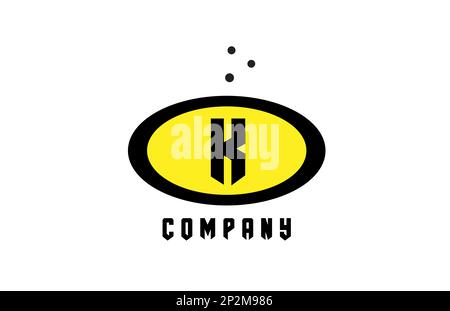 ellipse K alphabet bold letter logo with dots. Creative template design for business and company in black and yellow Stock Vector